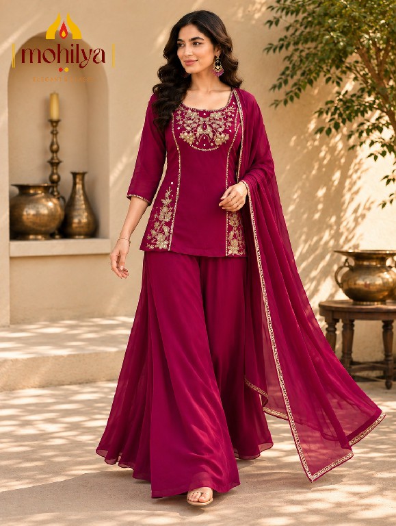 MOHILYA D.NO 271 WHOLESALE READYMADE MAL TWO TONE GLAMOURS STYLE 3 PCS COMBO SET SUITS EXPORTER