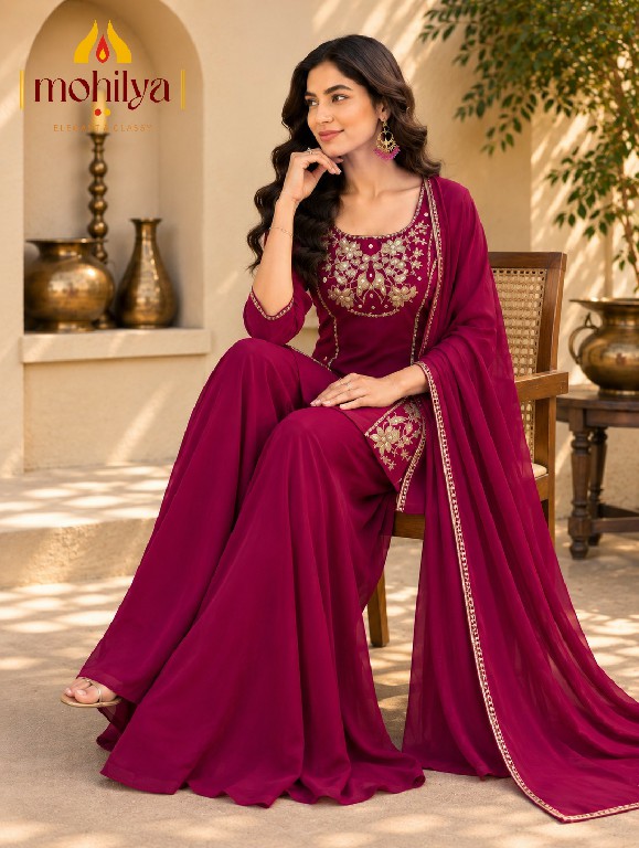 MOHILYA D.NO 271 WHOLESALE READYMADE MAL TWO TONE GLAMOURS STYLE 3 PCS COMBO SET SUITS EXPORTER