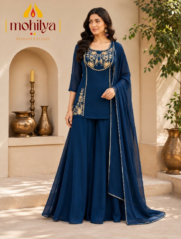 MOHILYA D.NO 271 WHOLESALE READYMADE MAL TWO TONE GLAMOURS STYLE 3 PCS COMBO SET SUITS EXPORTER