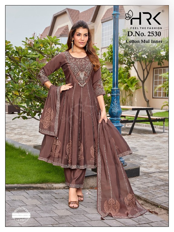 HRK D.NO 2530 WHOLESALE READYMADE MUL CHANDERI ANARKALI STYLE 3 PCS COMBO SET SUITS SUPPLIER