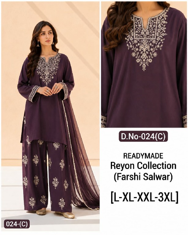 TEXTILEDEAL D.NO 24 WHOLESALE READYMADE RAYON BEAUTIFUL PAKISTANI FARSHI SALWAR STYLE 3 PCS SUITS EXPORTER