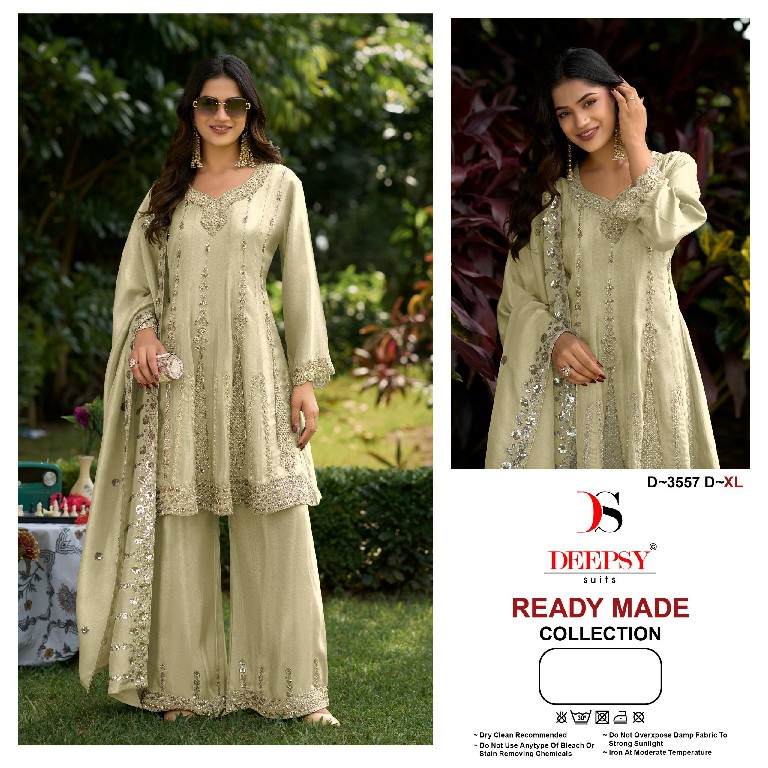 DEEPSY D.NO 3557 WHOLESALE READYMADE VISCOSE TISSUE SILK HEAVY BEATS WORK 3 PCS PLAZZO SUITS EXPORTER