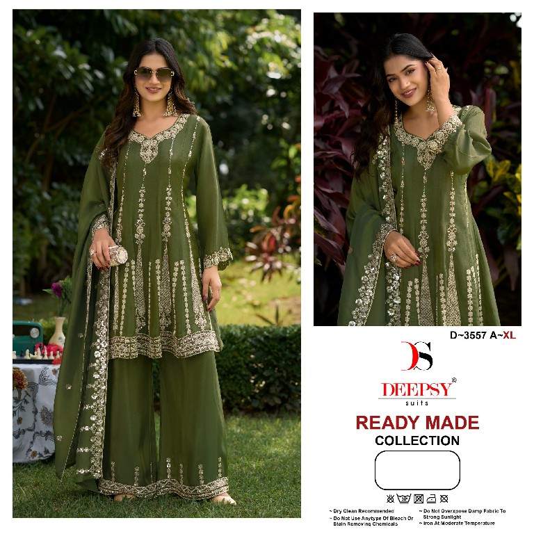 DEEPSY D.NO 3557 WHOLESALE READYMADE VISCOSE TISSUE SILK HEAVY BEATS WORK 3 PCS PLAZZO SUITS EXPORTER
