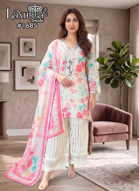 LAXURIA TRENDZ D.NO 1685 WHOLESALE READYMADE POLY COTTON CLASSIC DESIGNER 3 PCS SUITS SUPPLIER