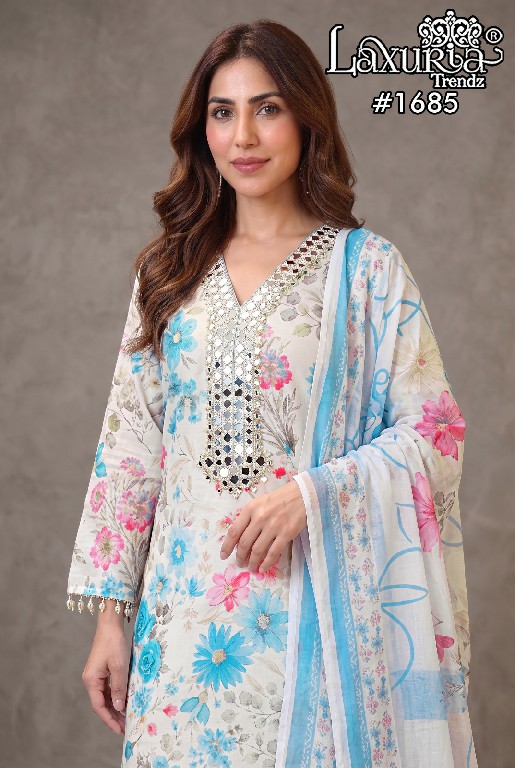 LAXURIA TRENDZ D.NO 1685 WHOLESALE READYMADE POLY COTTON CLASSIC DESIGNER 3 PCS SUITS SUPPLIER