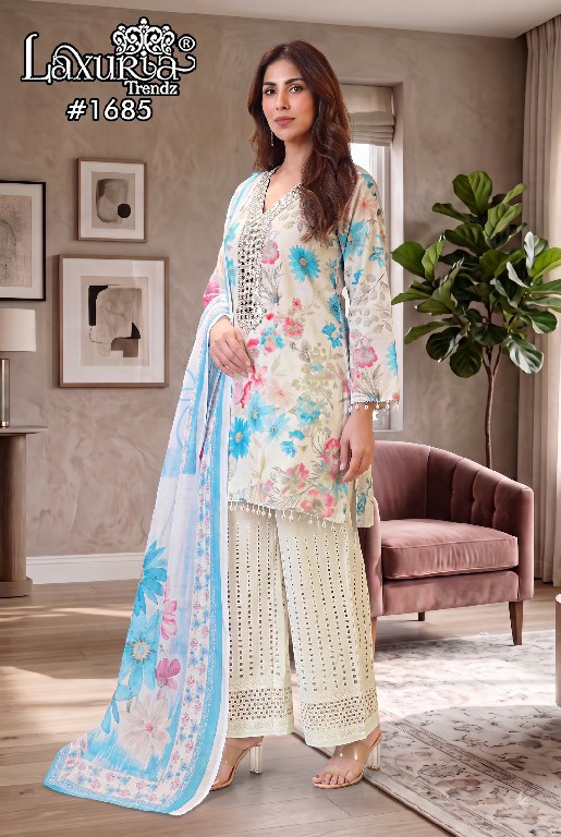 LAXURIA TRENDZ D.NO 1685 WHOLESALE READYMADE POLY COTTON CLASSIC DESIGNER 3 PCS SUITS SUPPLIER