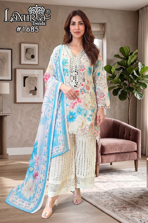 LAXURIA TRENDZ D.NO 1685 WHOLESALE READYMADE POLY COTTON CLASSIC DESIGNER 3 PCS SUITS SUPPLIER