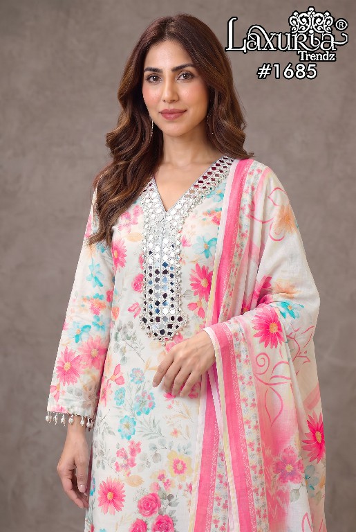 LAXURIA TRENDZ D.NO 1685 WHOLESALE READYMADE POLY COTTON CLASSIC DESIGNER 3 PCS SUITS SUPPLIER