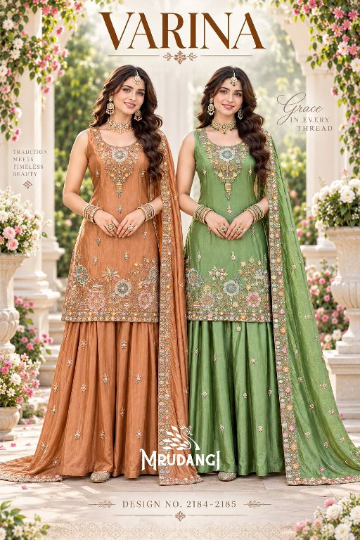 MRUDANGI VARINA WHOLESALE READYMADE REAL VISCOSE TRENDY WEDDING LOOK 3 PCS SUITS EXPORTER