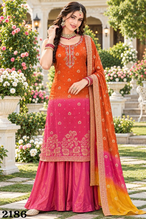 MRUDANGI CHANDRIKA WHOLESALE READYMADE REAL VISCOSE TISSUE JACQUARD SILK PARTY WEAR 3 PCS SUITS SUPPLIER