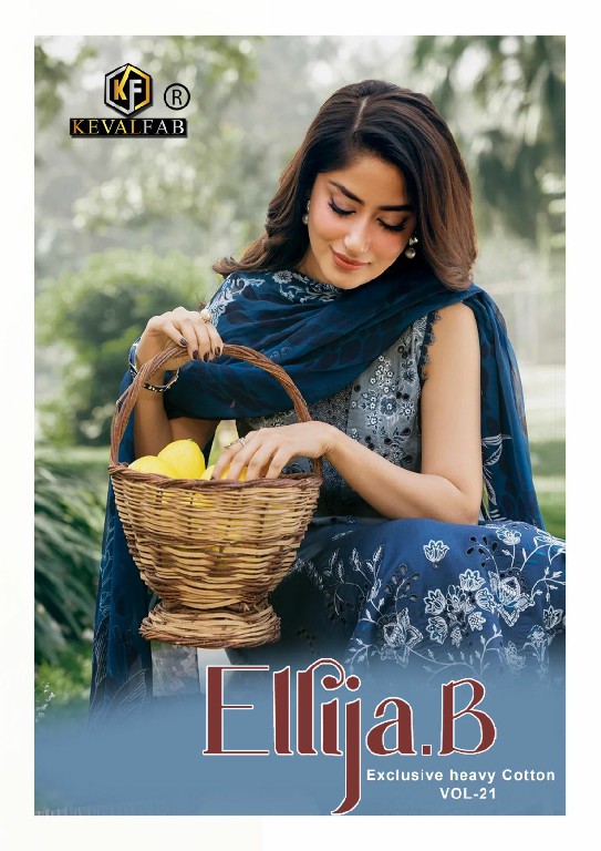 KEVAL FAB ELLIJA B VOL 21 WHOLESALE READYMADE HEAVY COTTON LUXURY COLLECTION 3 PCS SUITS EXPORTER