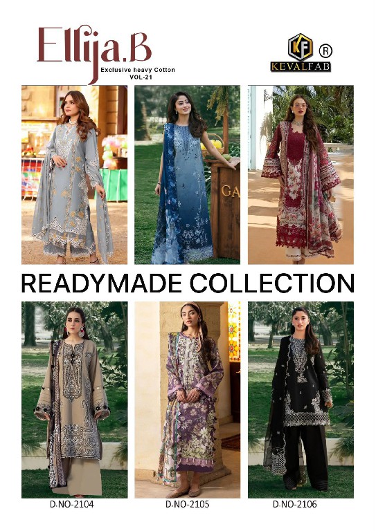KEVAL FAB ELLIJA B VOL 21 WHOLESALE READYMADE HEAVY COTTON LUXURY COLLECTION 3 PCS SUITS EXPORTER