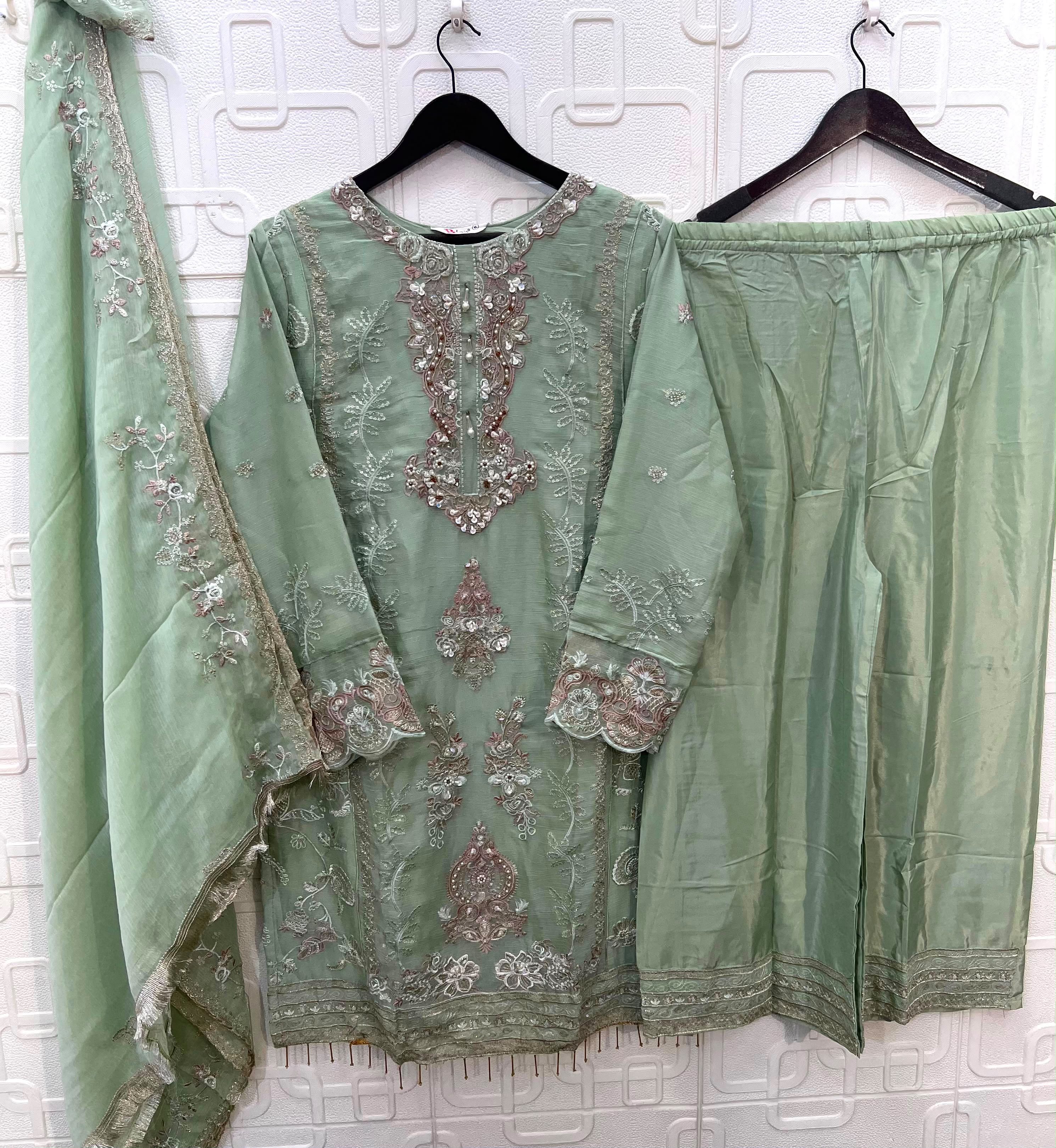 BILQIS D.NO 283 WHOLESALE READYMADE CHIFFON WITH WORK PAKISTANI 3 PCS SUITS EXPORTER