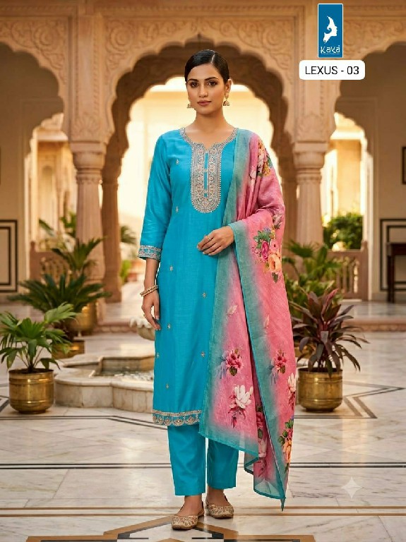 KAYA LEXUS WHOLESALE READYMADE VERTICAN SILK BIG SIZE STUNNING LOOK 3 PCS COMBO SET SUITS SUPPLIER