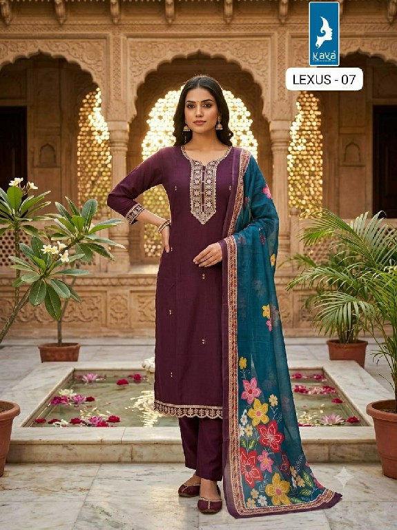 KAYA LEXUS WHOLESALE READYMADE VERTICAN SILK BIG SIZE STUNNING LOOK 3 PCS COMBO SET SUITS SUPPLIER