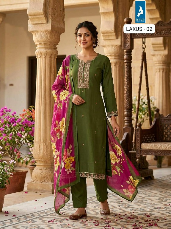 KAYA LEXUS WHOLESALE READYMADE VERTICAN SILK BIG SIZE STUNNING LOOK 3 PCS COMBO SET SUITS SUPPLIER