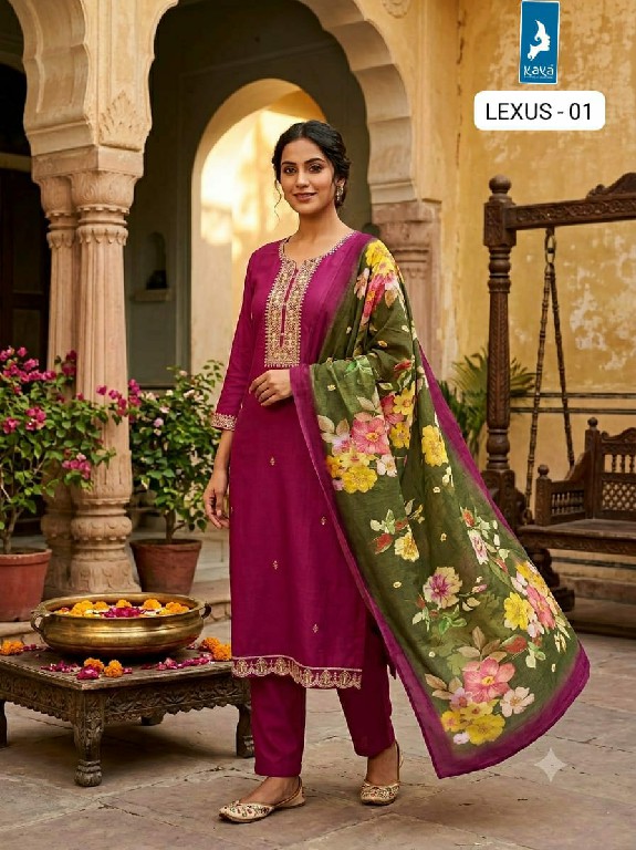 KAYA LEXUS WHOLESALE READYMADE VERTICAN SILK BIG SIZE STUNNING LOOK 3 PCS COMBO SET SUITS SUPPLIER