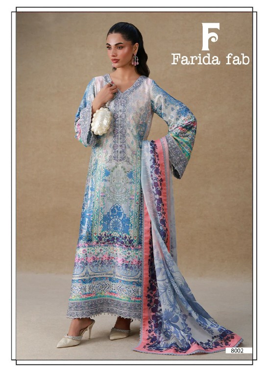 FARIDA FAB RAMSHA VOL 8 WHOLESALE READYMADE COTTON PRINTED CASUAL PAKISTANI 3 PCS SUITS FOR EXPORT