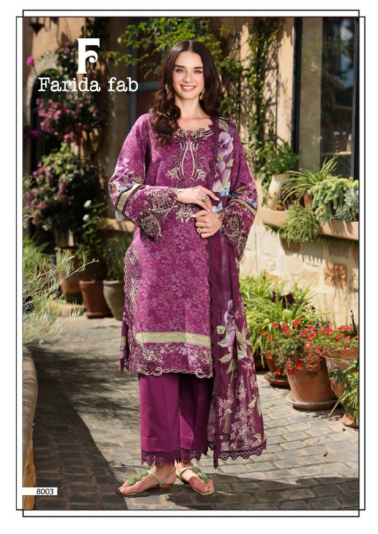 FARIDA FAB RAMSHA VOL 8 WHOLESALE READYMADE COTTON PRINTED CASUAL PAKISTANI 3 PCS SUITS FOR EXPORT