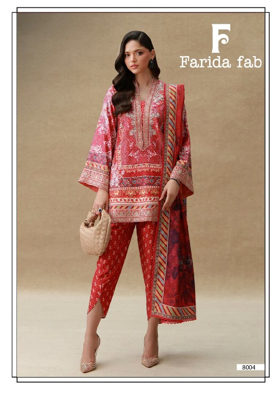 FARIDA FAB RAMSHA VOL 8 WHOLESALE READYMADE COTTON PRINTED CASUAL PAKISTANI 3 PCS SUITS FOR EXPORT