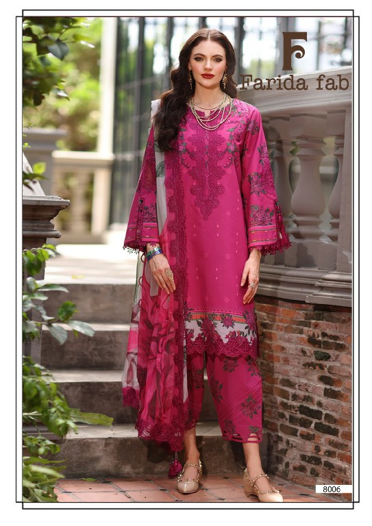 FARIDA FAB RAMSHA VOL 8 WHOLESALE READYMADE COTTON PRINTED CASUAL PAKISTANI 3 PCS SUITS FOR EXPORT
