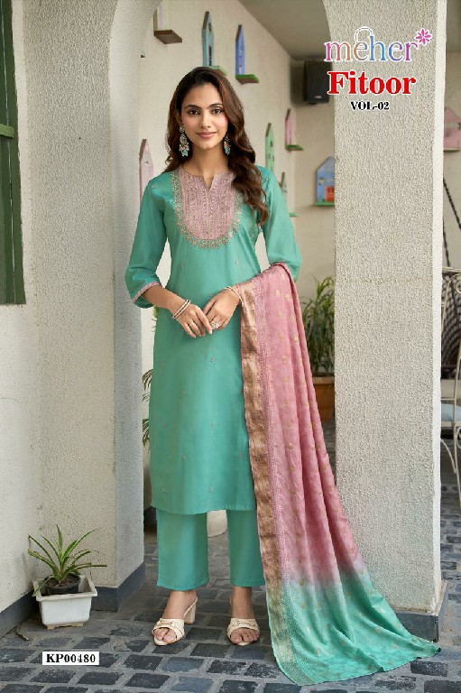 MEHER FITOOR VOL 2 WHOLESALE READYMADE ROMAN SILK CLASSY LOOK STRAIGHT CUT 3 PCS SUITS FOR EXPORT