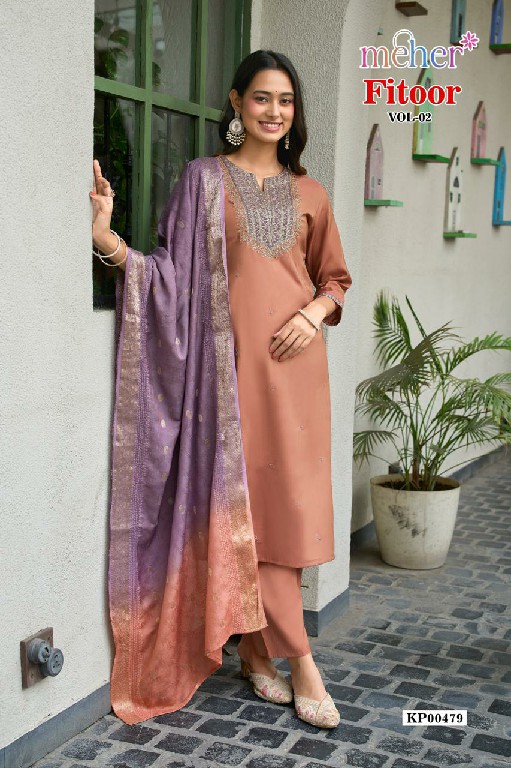 MEHER FITOOR VOL 2 WHOLESALE READYMADE ROMAN SILK CLASSY LOOK STRAIGHT CUT 3 PCS SUITS FOR EXPORT