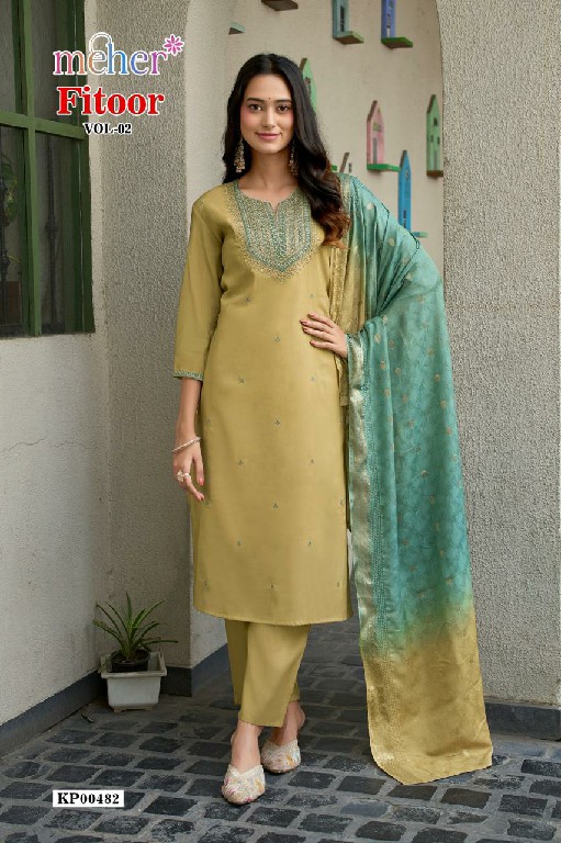 MEHER FITOOR VOL 2 WHOLESALE READYMADE ROMAN SILK CLASSY LOOK STRAIGHT CUT 3 PCS SUITS FOR EXPORT