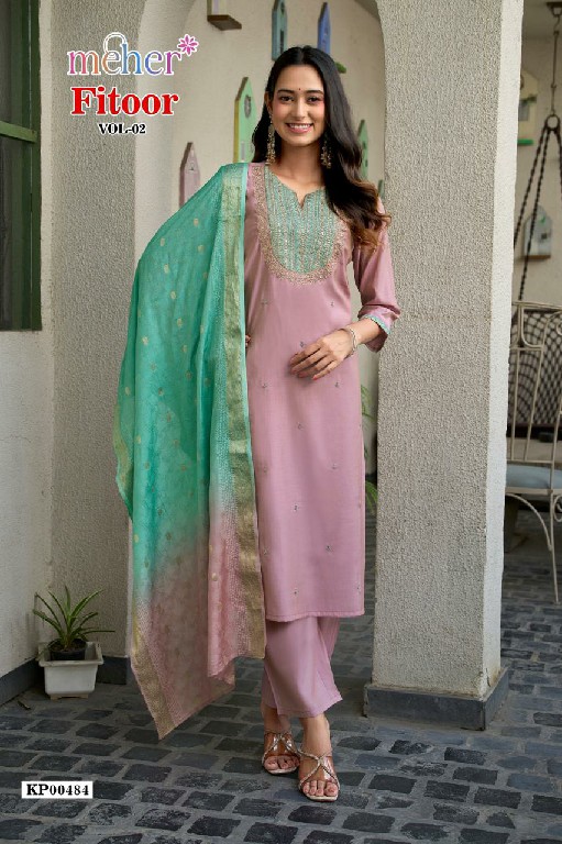 MEHER FITOOR VOL 2 WHOLESALE READYMADE ROMAN SILK CLASSY LOOK STRAIGHT CUT 3 PCS SUITS FOR EXPORT