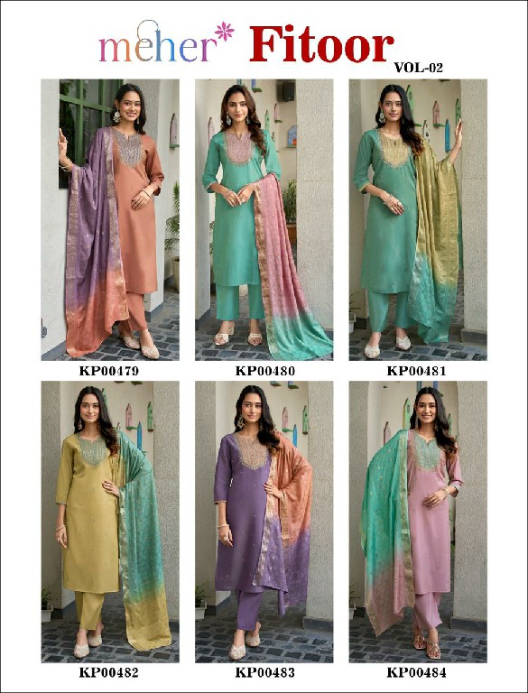 MEHER FITOOR VOL 2 WHOLESALE READYMADE ROMAN SILK CLASSY LOOK STRAIGHT CUT 3 PCS SUITS FOR EXPORT