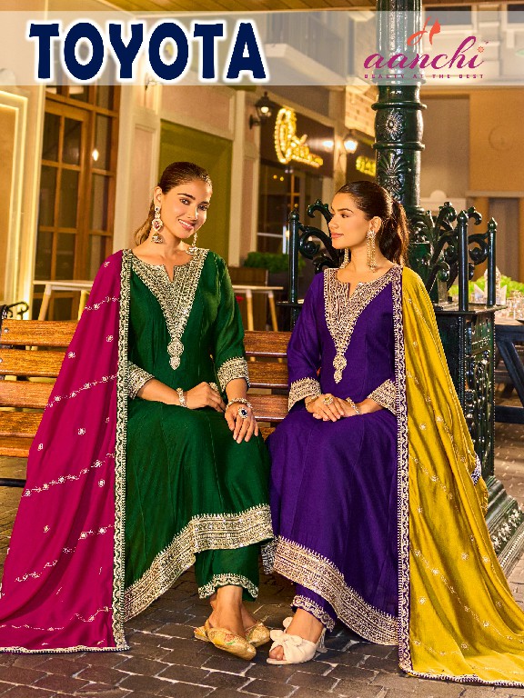 AANCHI TOYOTA WHOLESALE READYMADE VICHITRA SHIMMER LATEST FASHION 3 PCS SUITS EXPORTER