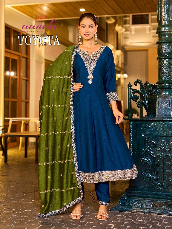 AANCHI TOYOTA WHOLESALE READYMADE VICHITRA SHIMMER LATEST FASHION 3 PCS SUITS EXPORTER