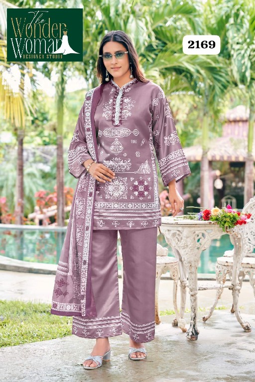 WONDER WOMAN D.NO 2169 WHOLESLE READYMADE IMPORTED SATIN DELICATE PRINTED 3 PCS COMBO SET SUITS EXPORTER
