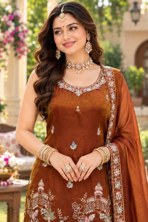 MRUDANGI AAVYA WHOLESALE READYMADE REAL VISCOSE TISSUE SILK FESTIVE WEAR 3 PCS SUITS SUPPLIER
