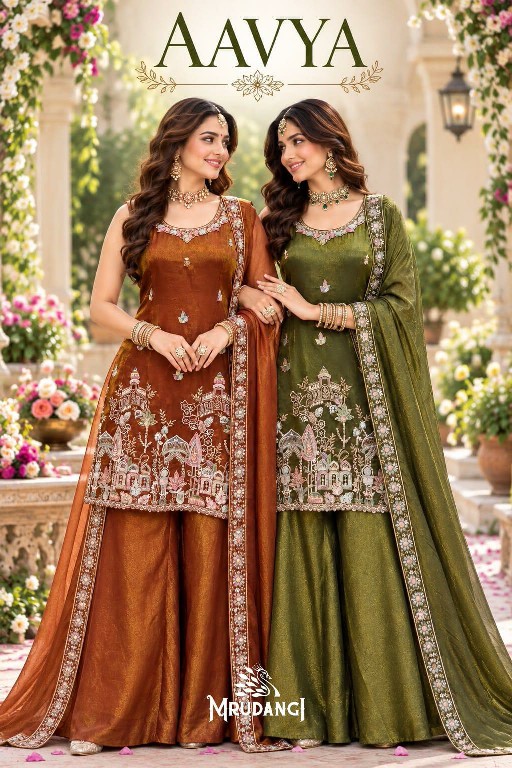 MRUDANGI AAVYA WHOLESALE READYMADE REAL VISCOSE TISSUE SILK FESTIVE WEAR 3 PCS SUITS SUPPLIER