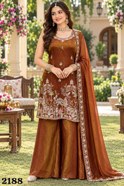 MRUDANGI AAVYA WHOLESALE READYMADE REAL VISCOSE TISSUE SILK FESTIVE WEAR 3 PCS SUITS SUPPLIER