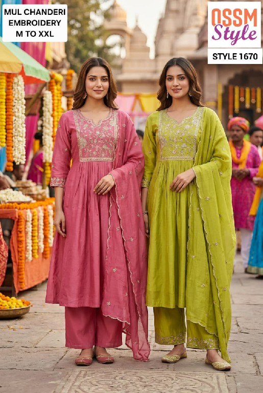 OSSM STYLE D.NO 1655-1656-1661 TO 1664-1668 TO 1673 WHOLESALE READYMADE MAL CHANDERI FANCY 3 PCS COMBO SET SUITS EXPORTER