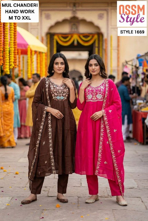 OSSM STYLE D.NO 1655-1656-1661 TO 1664-1668 TO 1673 WHOLESALE READYMADE MAL CHANDERI FANCY 3 PCS COMBO SET SUITS EXPORTER