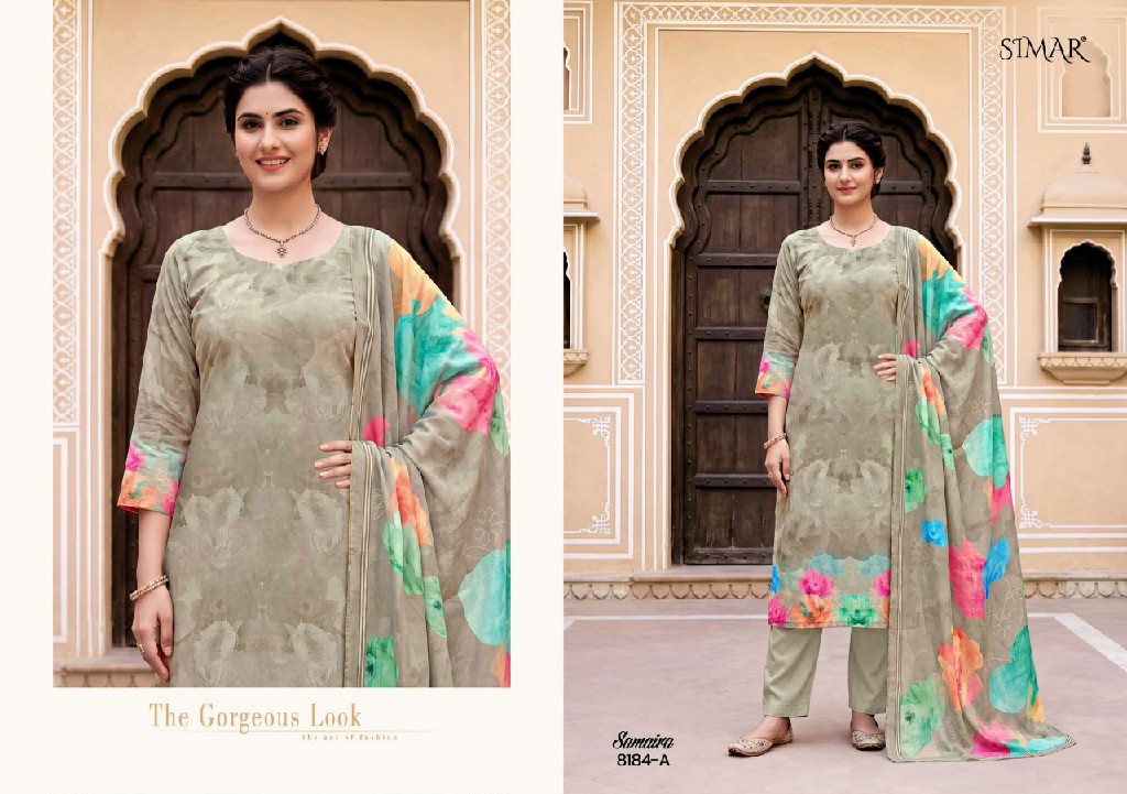 GLOSSY SIMAT SAMAIRA WHOLESALE VISCOSE MUSLIN WITH HAND WORK UNSTITCH SALWAR SUITS SUPPLIER