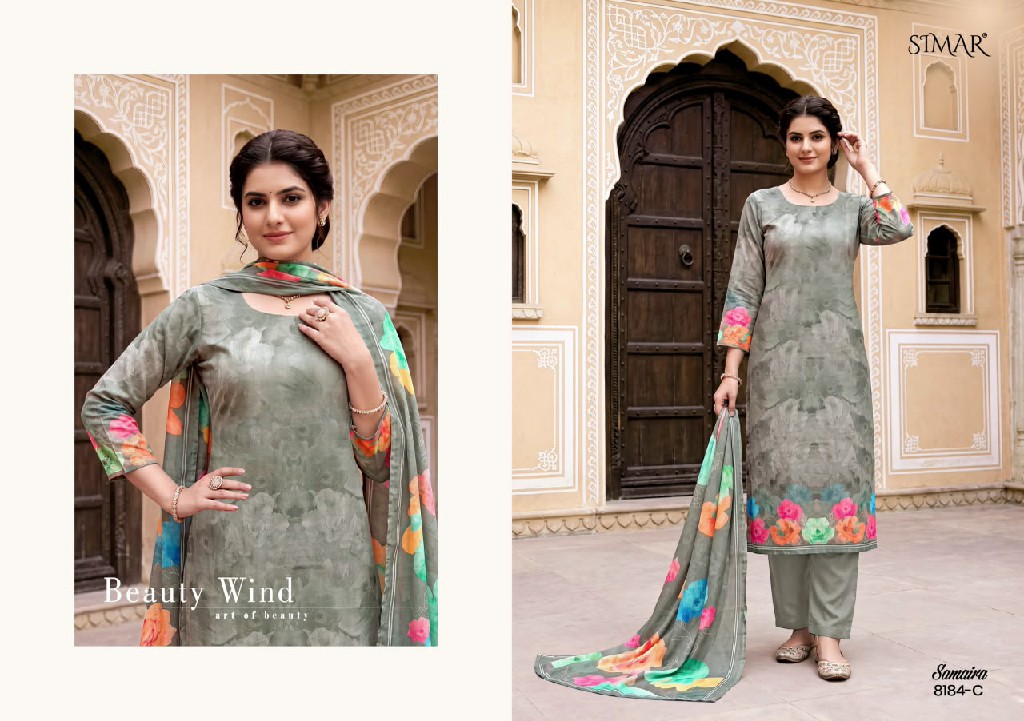GLOSSY SIMAT SAMAIRA WHOLESALE VISCOSE MUSLIN WITH HAND WORK UNSTITCH SALWAR SUITS SUPPLIER