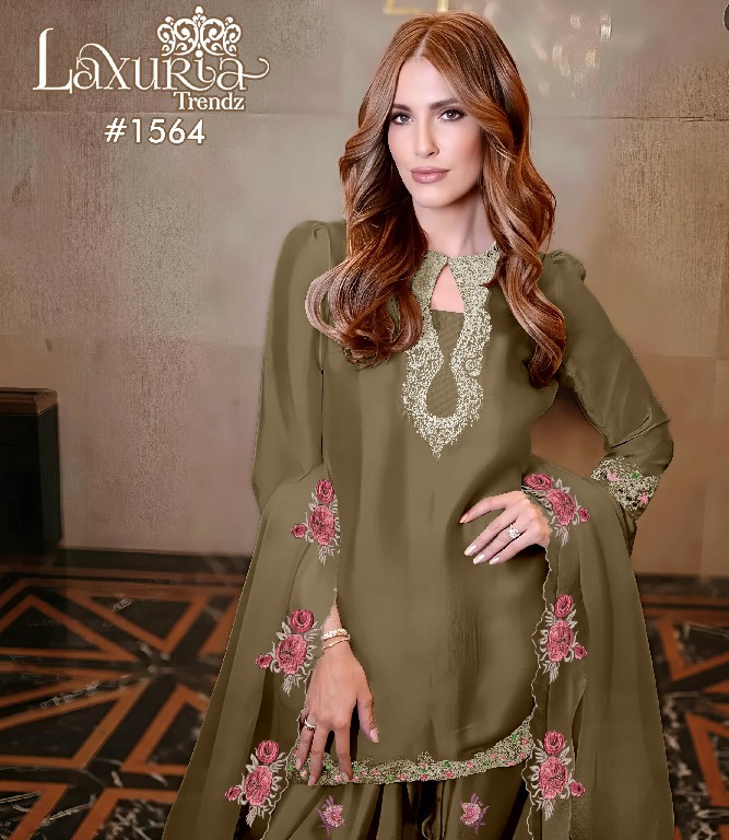 LAXURIA TRENDZ D.NO 1564 WHOLESALE READYMADE BIG SIZE CLASSIC STYLISH LOOK 3 PCS SUITS SUPPLIER