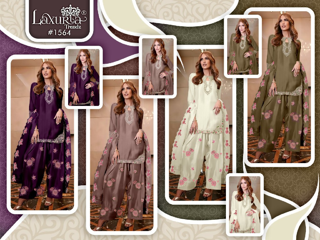 LAXURIA TRENDZ D.NO 1564 WHOLESALE READYMADE BIG SIZE CLASSIC STYLISH LOOK 3 PCS SUITS SUPPLIER