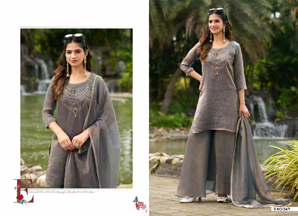 LADIES FLAVOURS D.NO 3471 TO 3473 WHOLESALE READYMADE SALSA WITH HAND WORK 3 PCS COMBO SET SUITS FOR EXPORT