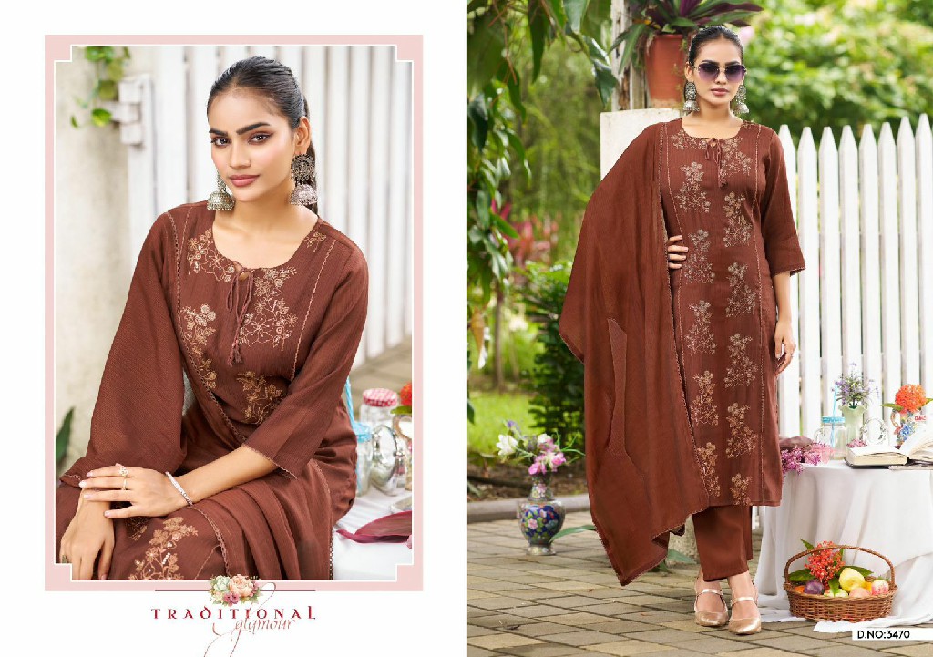 LADIES FLAVOURS D.NO 3468 TO 3470 WHOLESALE READYMADE MULL STRIPE WITH WORK BIG SIZE TRENDY 3 PCS COMBO SET SUITS ONLINE