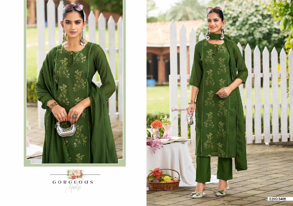 LADIES FLAVOURS D.NO 3468 TO 3470 WHOLESALE READYMADE MULL STRIPE WITH WORK BIG SIZE TRENDY 3 PCS COMBO SET SUITS ONLINE