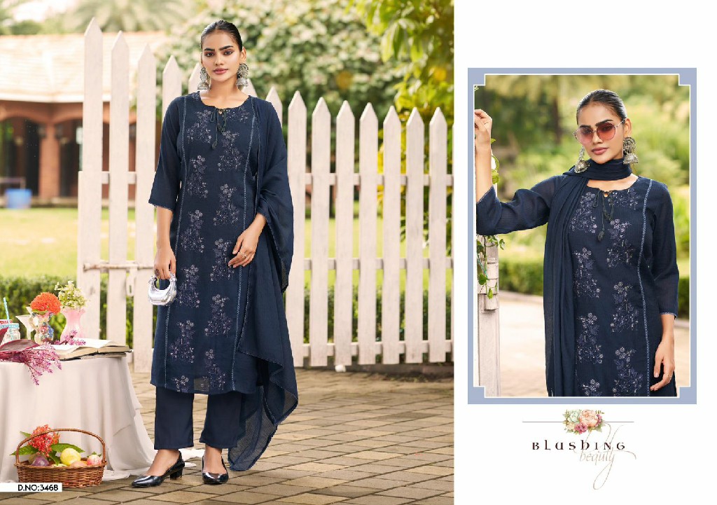 LADIES FLAVOURS D.NO 3468 TO 3470 WHOLESALE READYMADE MULL STRIPE WITH WORK BIG SIZE TRENDY 3 PCS COMBO SET SUITS ONLINE
