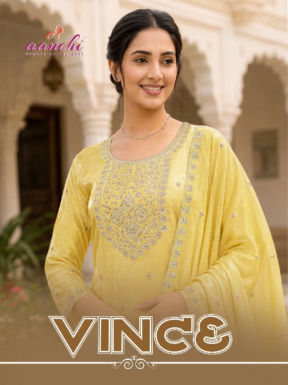 AANCHI VINCE WHOLESALE READYMADE GLASS SILK FASHIONABLE 3 PCS SUITS EXPORTER