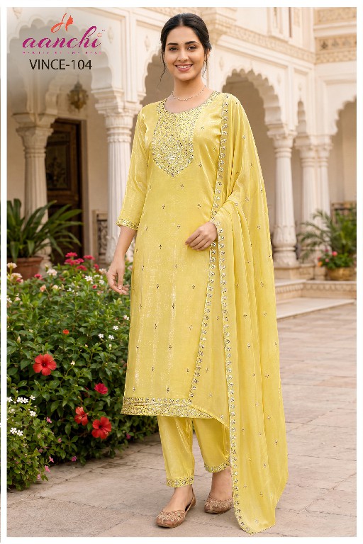 AANCHI VINCE WHOLESALE READYMADE GLASS SILK FASHIONABLE 3 PCS SUITS EXPORTER