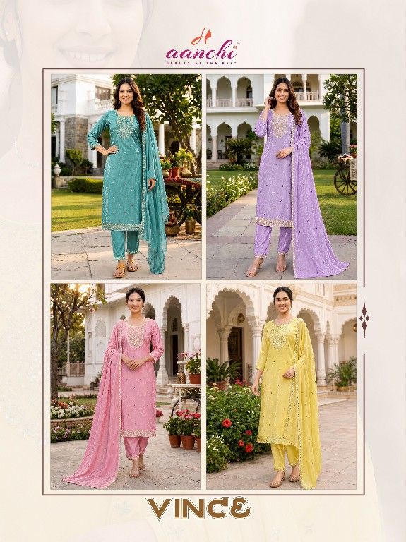 AANCHI VINCE WHOLESALE READYMADE GLASS SILK FASHIONABLE 3 PCS SUITS EXPORTER