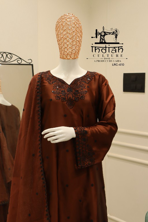 INDIAN CULTURE D.NO LRC-410 WHOLESALE READYMADE PURE SARTIN SILK PAKISTANI AMAZING 3 PCS SUITS SUPPLIER